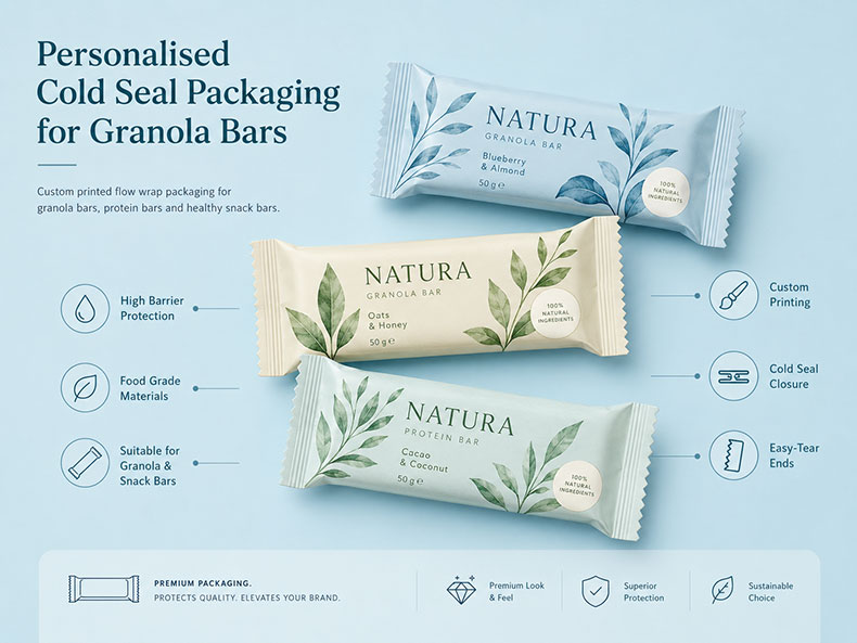 cold seal packaging for granola bars упаковка холодного запечатывания для батончиков мюсли