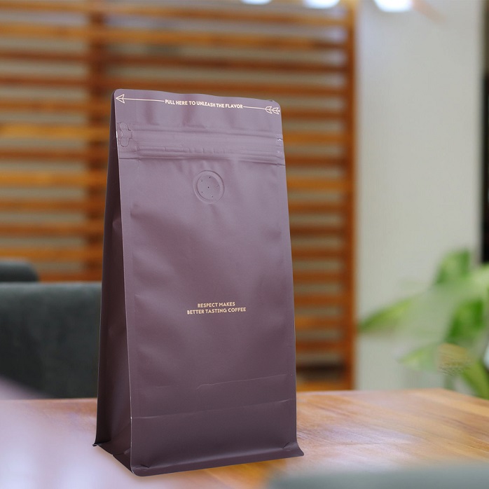 Ламинированная ламинированная запечатываемая верхняя Zip 500G Brown Quad Seal Coffee Bag для кофе Roasters