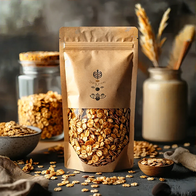 Огнетанный ламинированный бумажный мешочек с жальдой на молнии для мюсли для мюсли