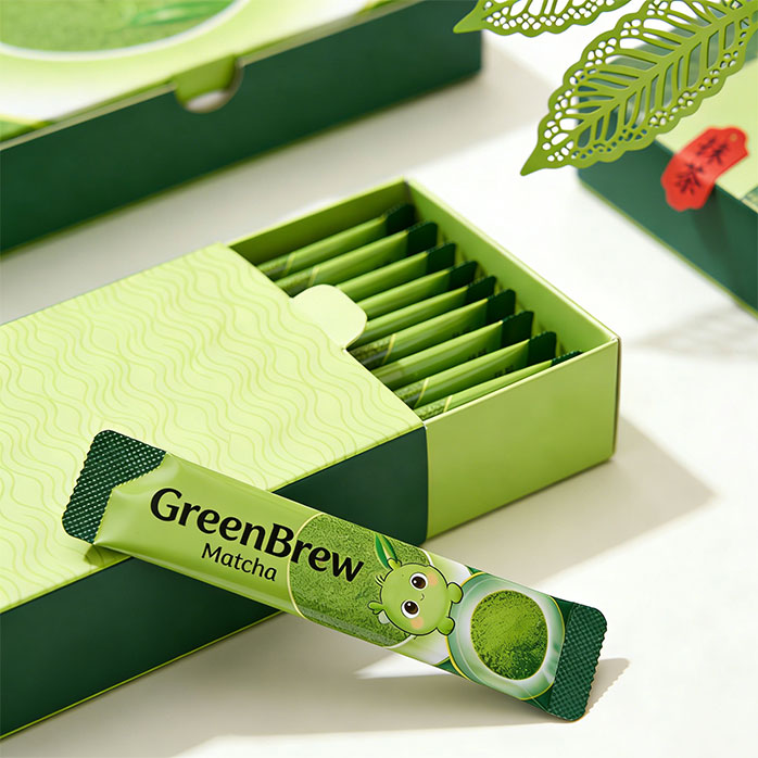 Индивидуальная упаковка в виде стик-пакетов для коллагена матча