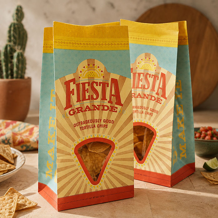 Пользовательский SOS нижний коричневый бумажный пакет с чипсами Tortilla с окном